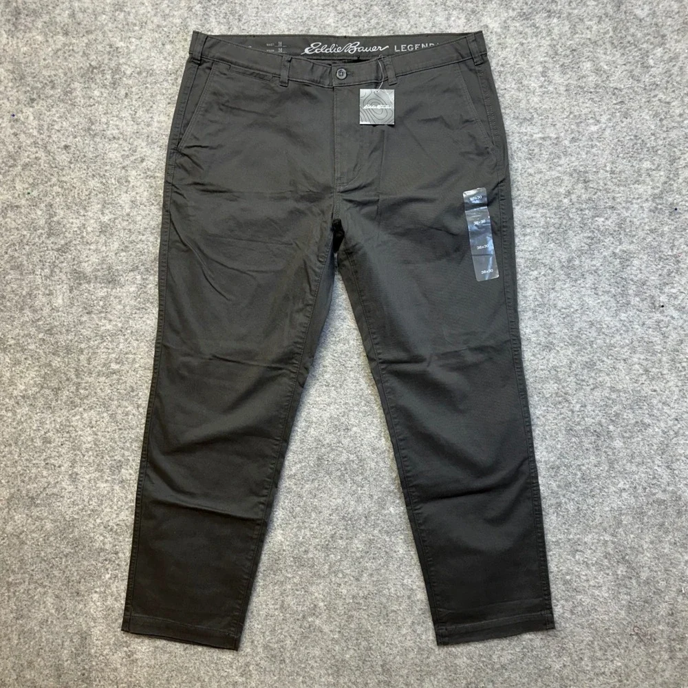 Eddie Bauer Chino Pants Mens Size 38x30 Dark Gray Slim Fit Specially Dyed